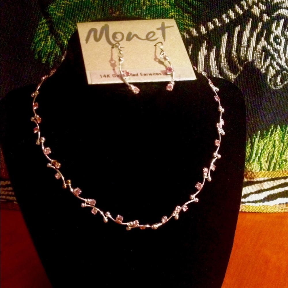 MONET pink ice crystal necklace & earring SET!